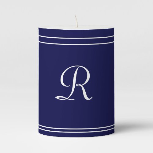 Elegant Navy and White Monogram Stripes  Pillar Candle