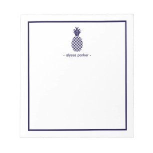 Elegant Navy and White Pineapple with Border Notepad