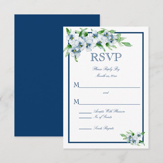 Elegant Navy and White, Wedding RSVP Card (Front/Back)