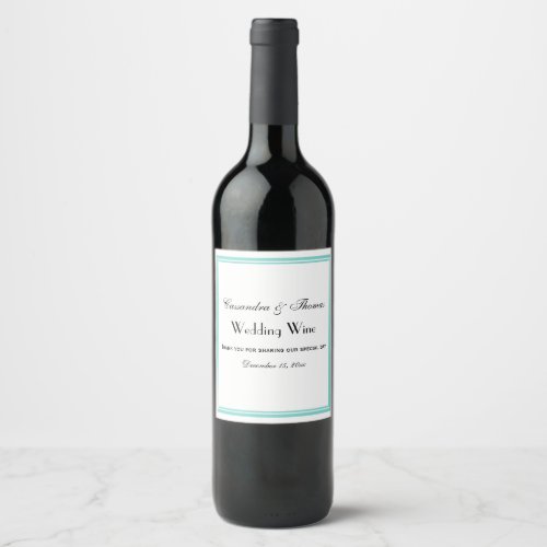 Elegant Navy Aqua Framed H Wine Bottle Label