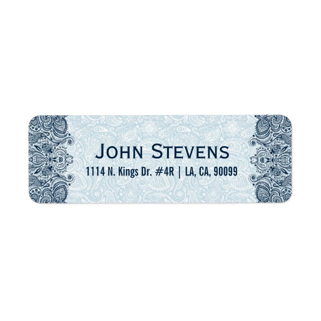 Elegant Navy & Baby Blue Floral Paisley Lace Label (Front)