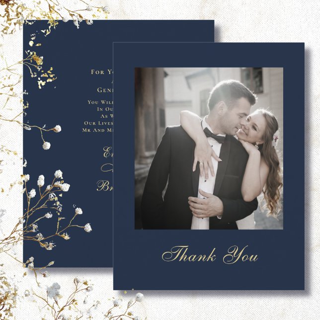 Elegant Navy Background Gold Script Thank You  Invitation (Creator Uploaded)