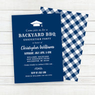 Elegant Navy Backyard BBQ Graduation Party Invitation