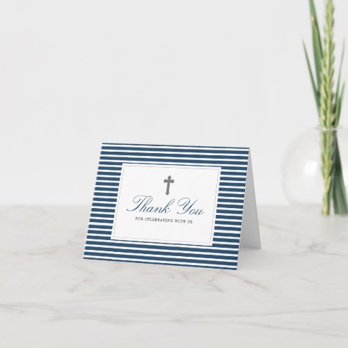Elegant Navy Baptism Photo Folded Thank You Card