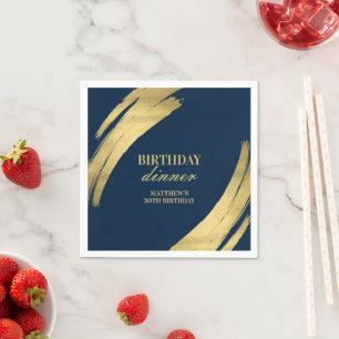 Elegant Navy Birthday Dinner Gold Foil Paper Plate Napkins