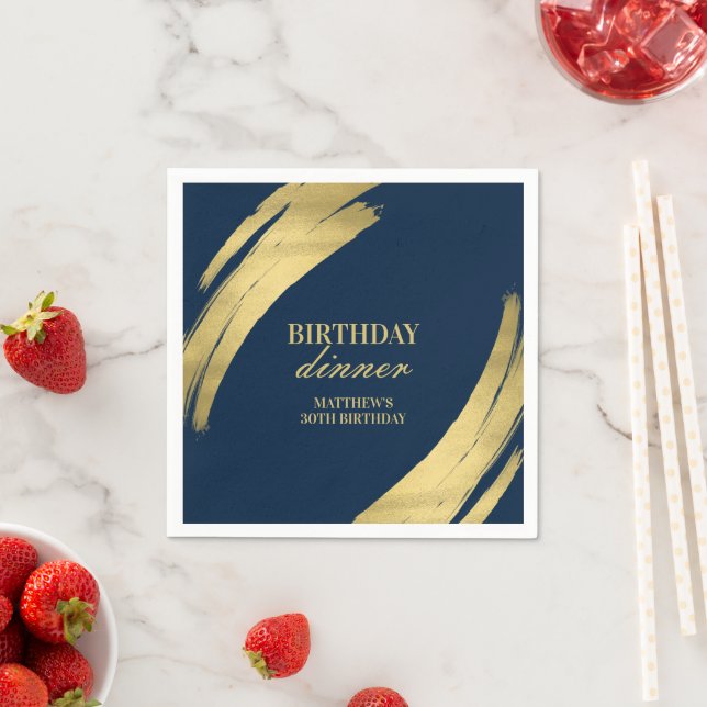 Elegant Navy Birthday Dinner Gold Foil Paper Plate Napkins (Insitu)