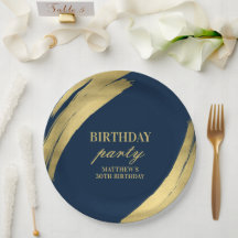 Elegant Navy Birthday Party Gold Foil Paper Plate
