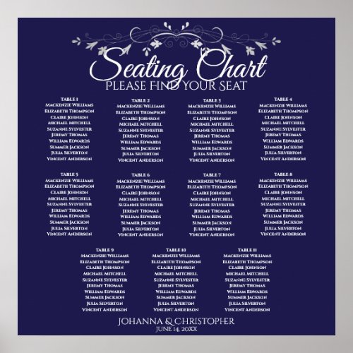 Elegant Navy Blue 11 Table Wedding Seating Chart