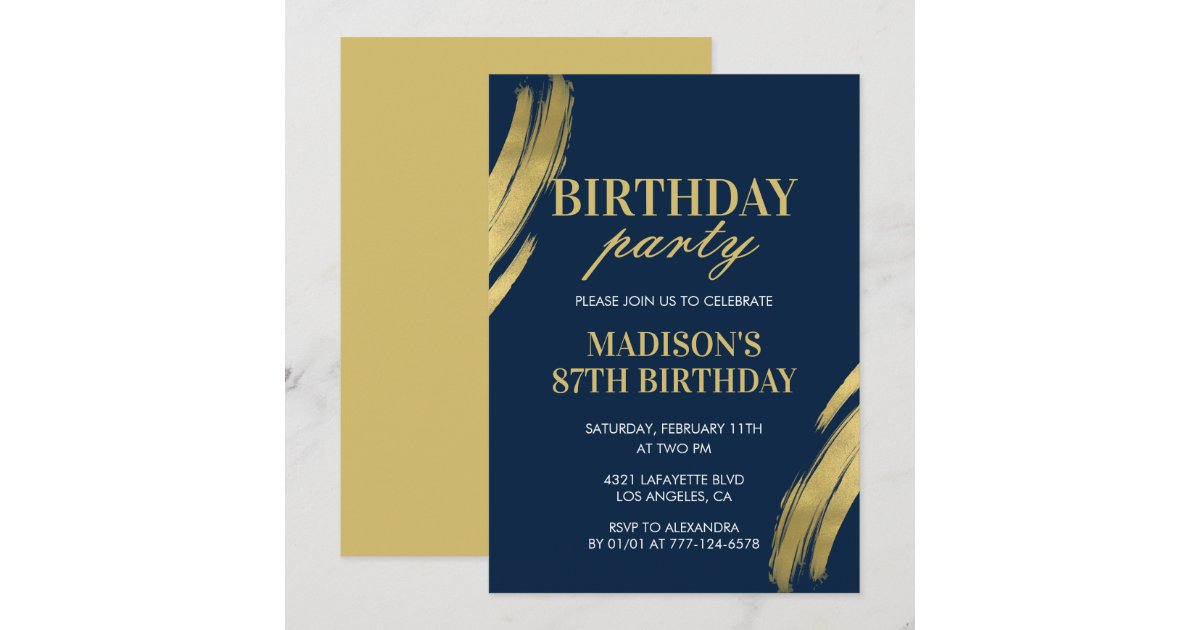 Elegant Navy blue 87th birthday Party invitations | Zazzle