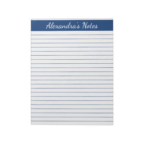 Elegant Navy Blue 85x11 Letter Size Personalized Notepad