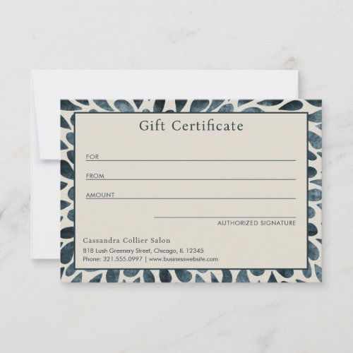 Elegant Navy Blue Abstract Modern Gift Certificate