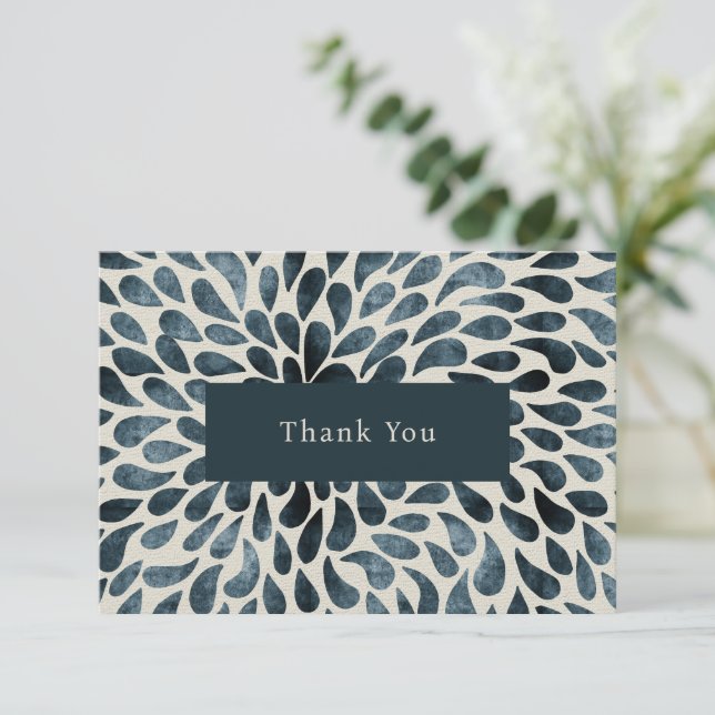 Elegant Navy Blue Abstract Modern Thank You Card (Standing Front)