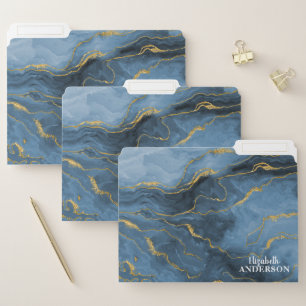 Elegant Navy Blue Agate Geode Marble Monogram Name File Folder