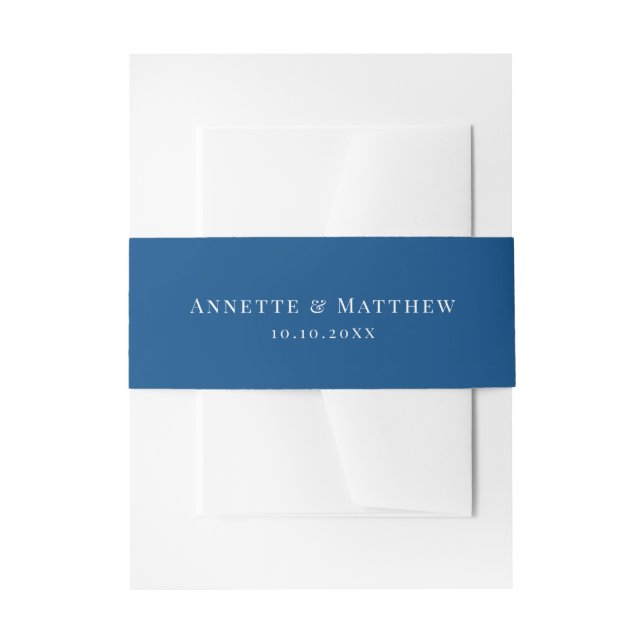 Elegant Navy Blue All Caps Wedding Invitation Belly Band (Front Example)