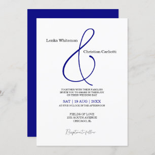 Elegant Navy Blue Ampersand wedding invitation