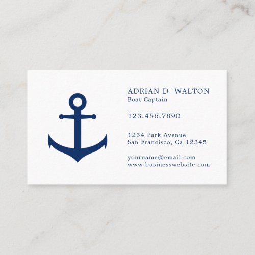 Elegant Navy Blue Anchor Simple Nautical Business Card