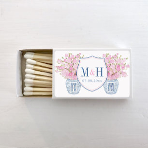 Elegant Navy Blue And Blush Pink Wedding Monogram Matchboxes