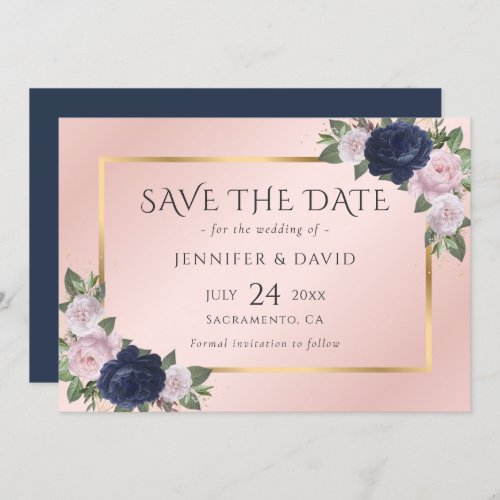 Elegant Navy Blue and Blush Wedding Save The Date