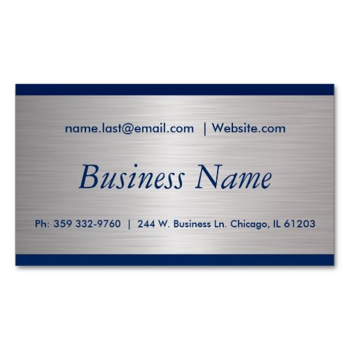 Elegant Navy Blue and Brush Silver Steel Magnetic Business Card