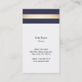 Elegant Navy Blue and Faux Gold Foil Stripe Business Card (Back)