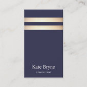 Elegant Navy Blue and Faux Gold Foil Stripe Business Card (Front)