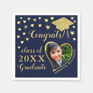 Elegant Navy Blue and Gold 2025 Graduation Napkins