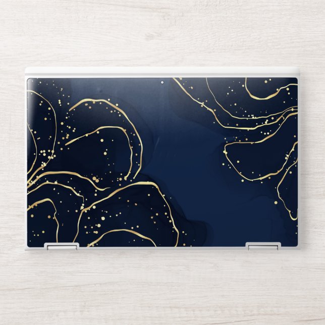 Elegant Navy Blue and Gold Abstract HP Laptop Skin (Front)