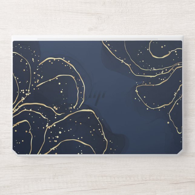 Elegant Navy Blue and Gold Abstract HP Laptop Skin (Front)