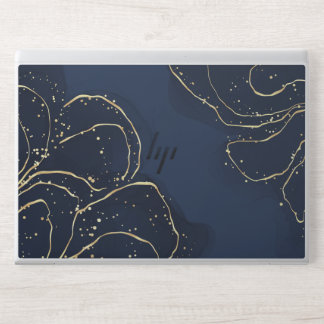 Elegant Navy Blue and Gold Abstract HP Laptop Skin