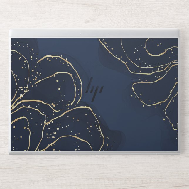 Elegant Navy Blue and Gold Abstract HP Laptop Skin (Front)