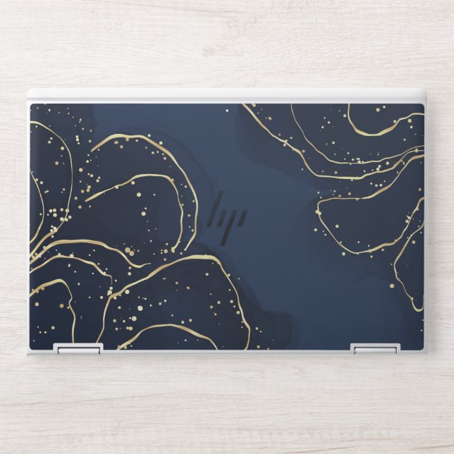 Elegant Navy Blue and Gold Abstract HP Laptop Skin (Front)