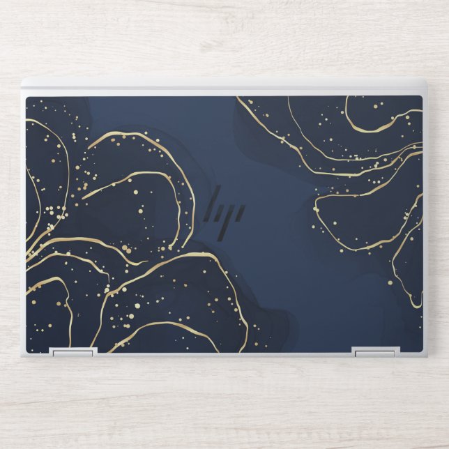 Elegant Navy Blue and Gold Abstract HP Laptop Skin (Front)