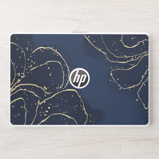 Elegant Navy Blue and Gold Abstract HP Laptop Skin (Front)