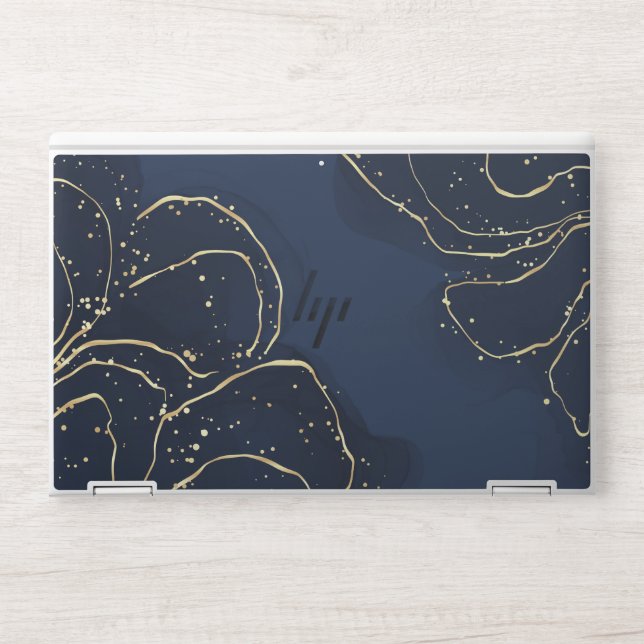 Elegant Navy Blue and Gold Abstract HP Laptop Skin (Front)