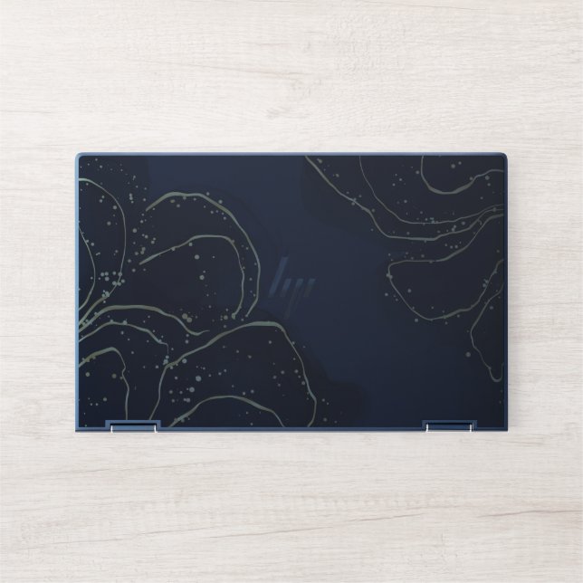 Elegant Navy Blue and Gold Abstract HP Laptop Skin (Front)