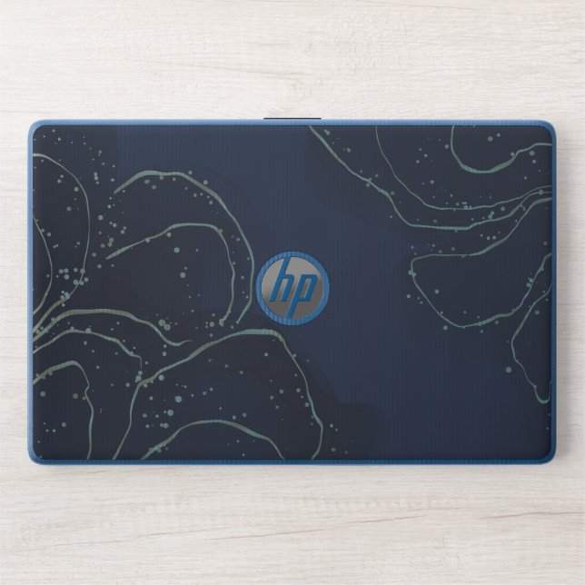 Elegant Navy Blue and Gold Abstract HP Laptop Skin (Front)