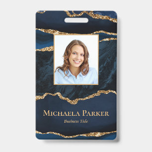 Elegant Navy Blue and Gold Agate Badge