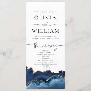 Elegant Navy Blue and Gold Agate Wedding Program
