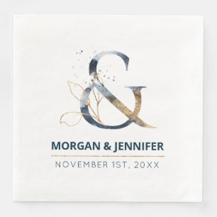 Elegant navy blue and gold ampersand wedding paper dinner napkins