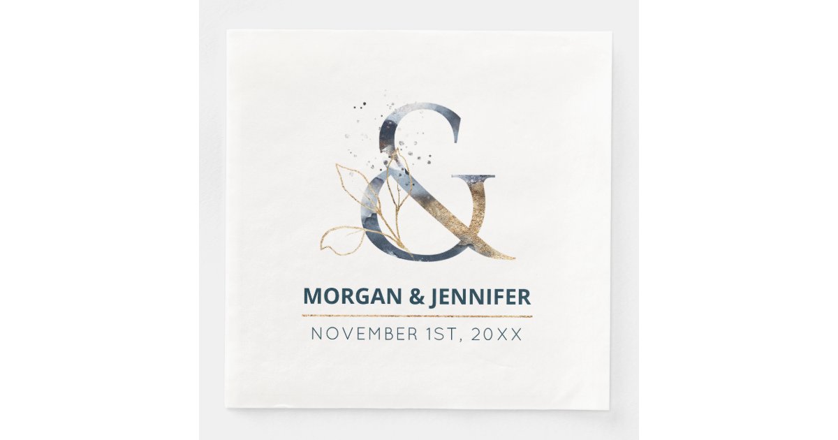 Elegant Navy Blue And Gold Ampersand Wedding Paper Dinner Napkins