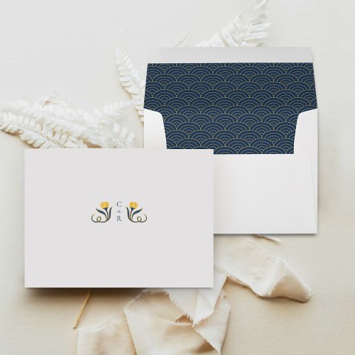 Elegant Navy Blue and Gold Art Deco Envelope