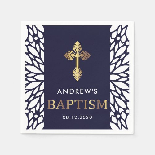 Elegant Navy Blue And Gold  Baptism Napkins