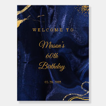 Elegant Navy Blue and Gold Birthday Welcome Sign