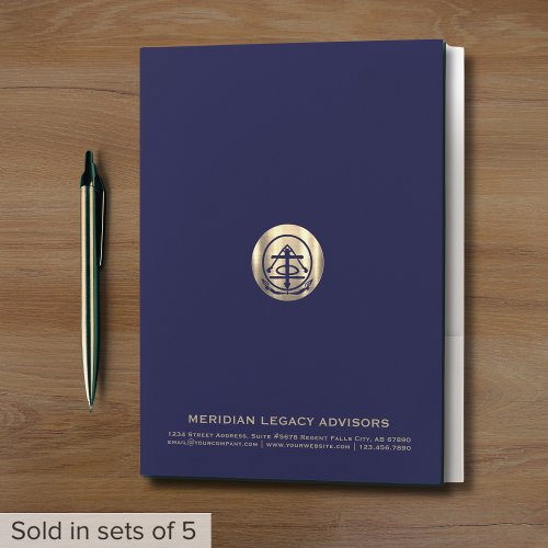 Elegant Navy Blue and Gold Business Pocket Folder