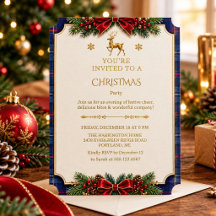 Elegant Navy Blue and Gold Christmas Party Invitat