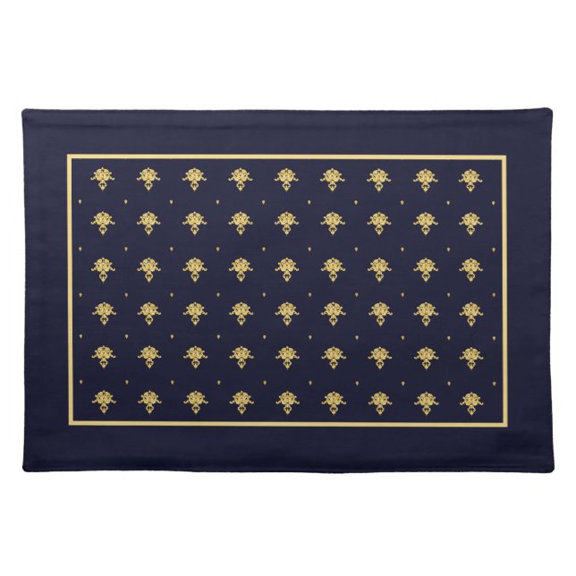 Elegant Navy Blue and Gold Damask Placemat (Front)
