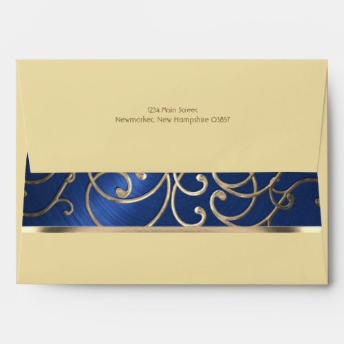 Elegant Navy Blue and Gold Filigree Envelope