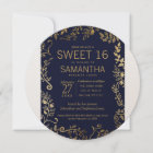 Elegant Navy Blue and Gold Floral Sweet 16 Invite