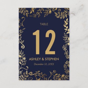 Elegant Navy Blue And Gold Floral Table Numbers by I_Invite_You at Zazzle