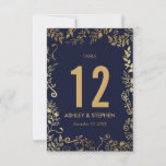 Elegant Navy Blue And Gold Floral Table Numbers at Zazzle